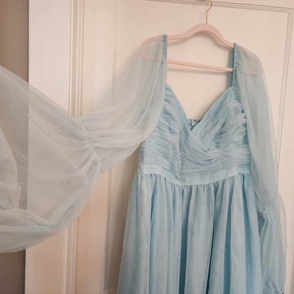 Eloquii Plus Size Puff Sleeve Tulle Romance Midi Dress Stratosphere Baby Blue 16 - Picture 6 of 12